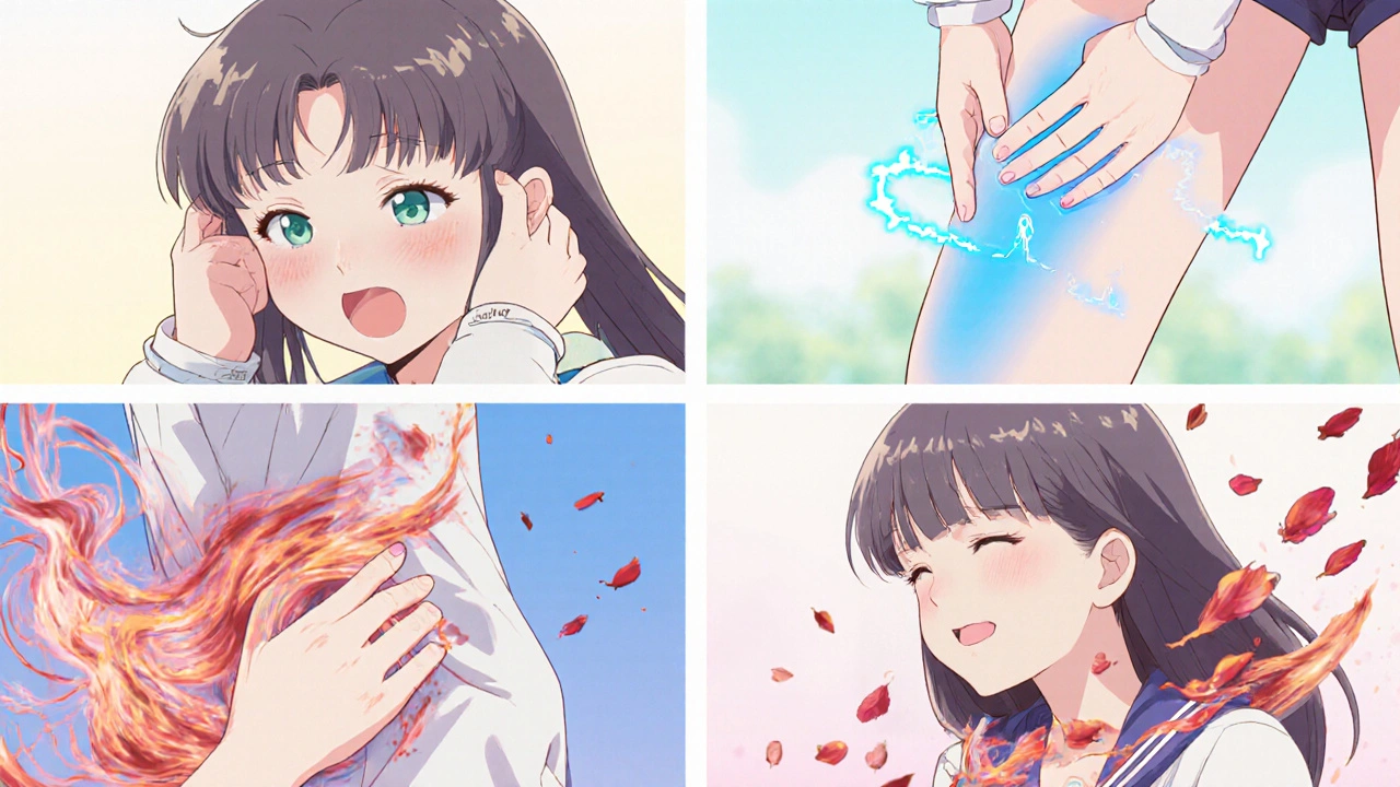 Four manga panels show brain, limb, intestine, and kidney symptoms of arterial embolism.
