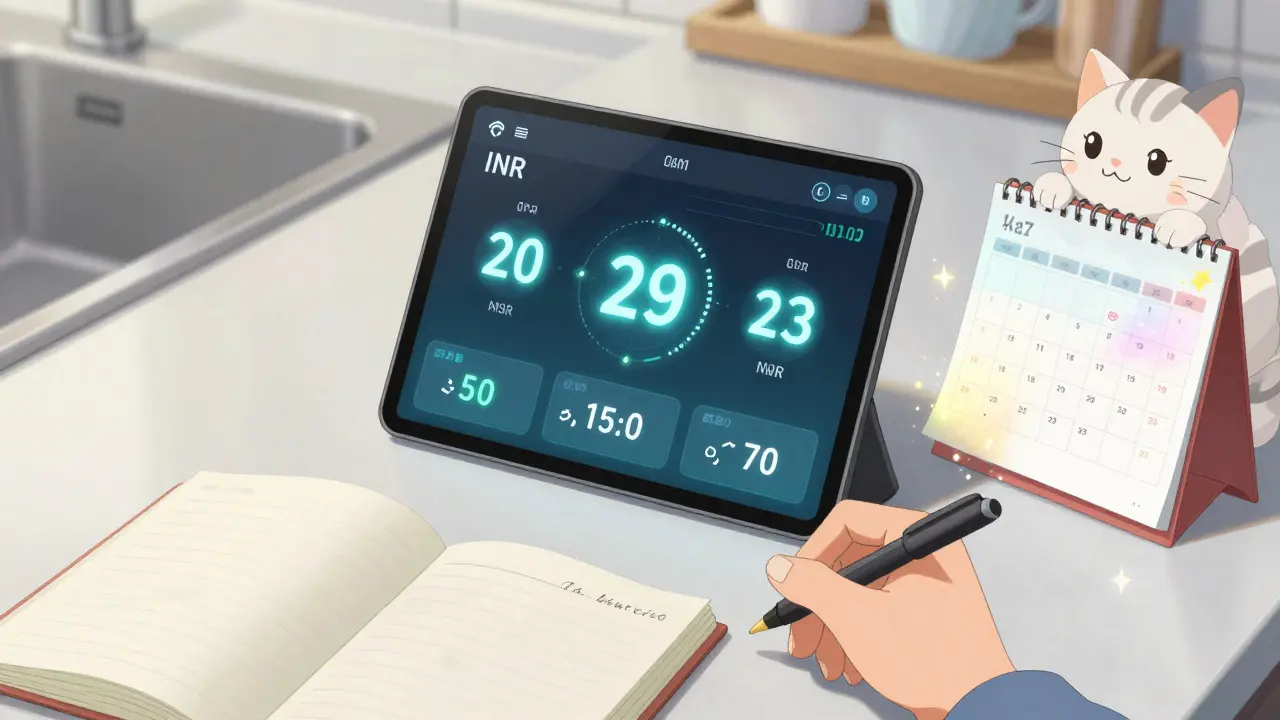A digital tablet displays animated health metrics beside a journal, as a paper calendar fades into light.