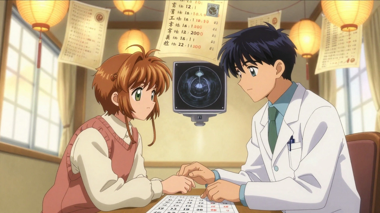 A doctor and elderly patient together under glowing medical charts displaying opioid risk stats, warm light.