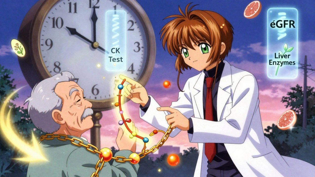 A medical wizard protects an elderly patient with glowing health pathways, while risky enzymes are chained and herbal warnings vanish in light.