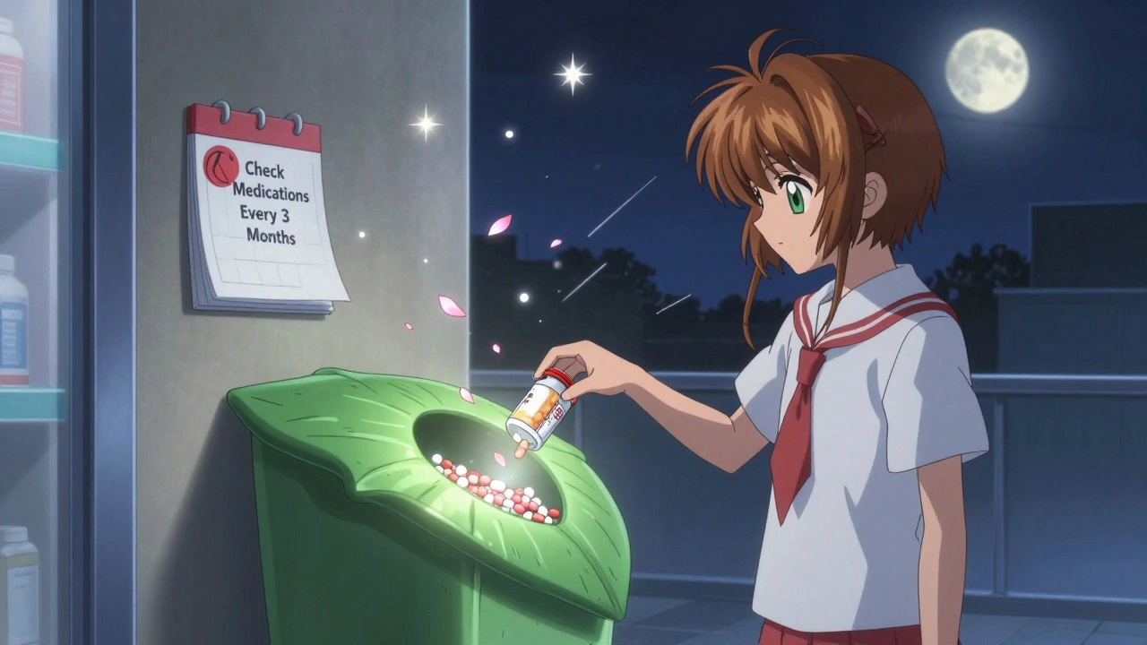 Someone disposes of expired pills in a glowing kiosk that turns them into floating petals.