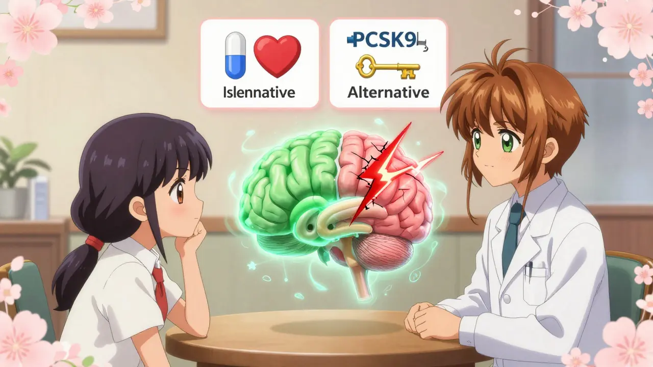 Doctor and patient with floating brain model showing ischemic and hemorrhagic risks
