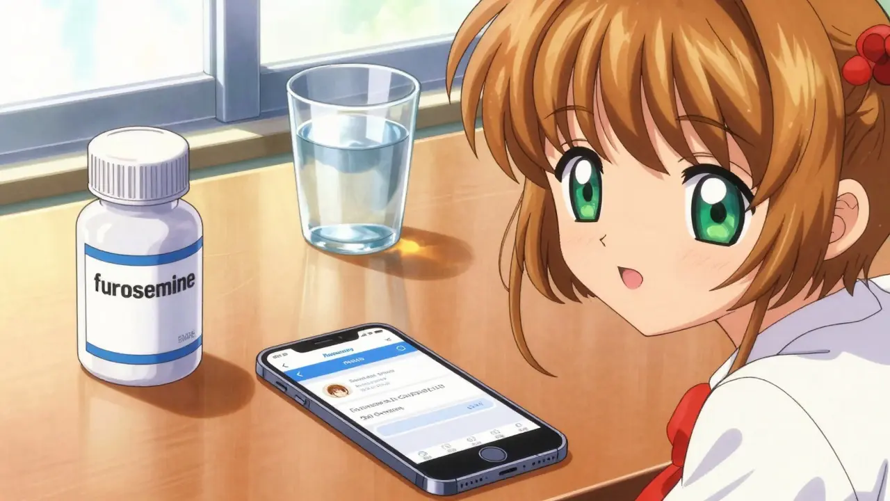 Generic medication bottle and smartphone on a sunny desk in anime style